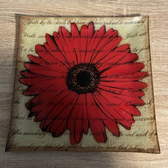 Stokes Red and Brown Glass Art with Floral Design Tray Display - Picture 7 of 7